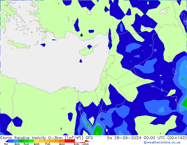 Storm Relative Helicity GFS Sa 28.09.2024 00 UTC