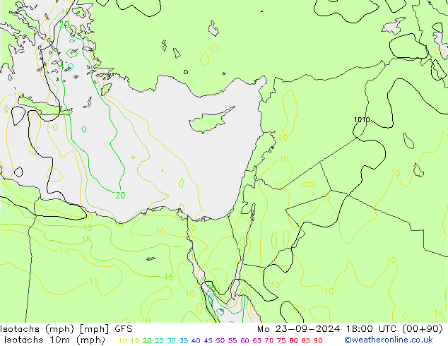 Isotaca (mph) GFS lun 23.09.2024 18 UTC