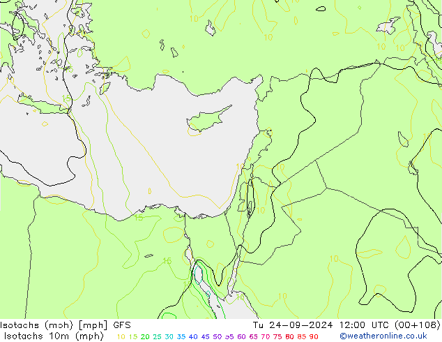 Isotachs (mph) GFS mar 24.09.2024 12 UTC