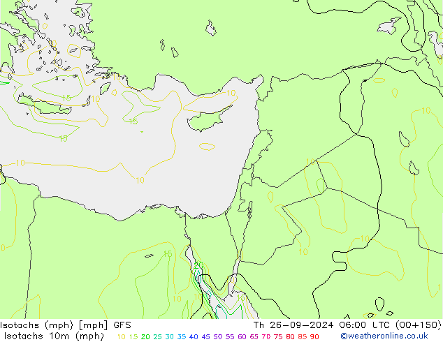 Isotaca (mph) GFS jue 26.09.2024 06 UTC