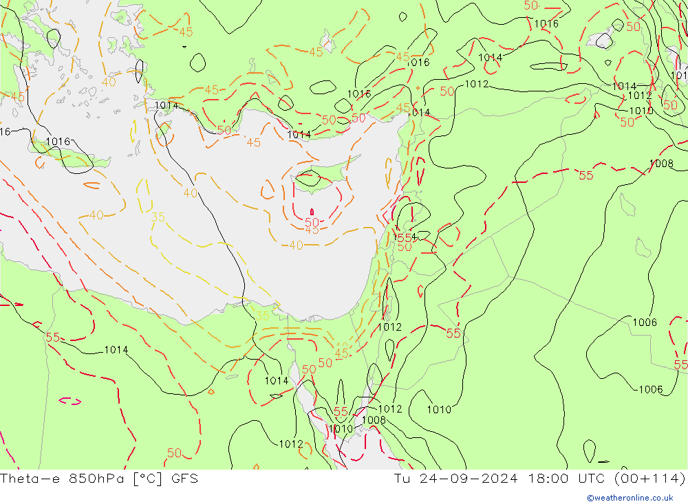 Theta-e 850hPa GFS mar 24.09.2024 18 UTC