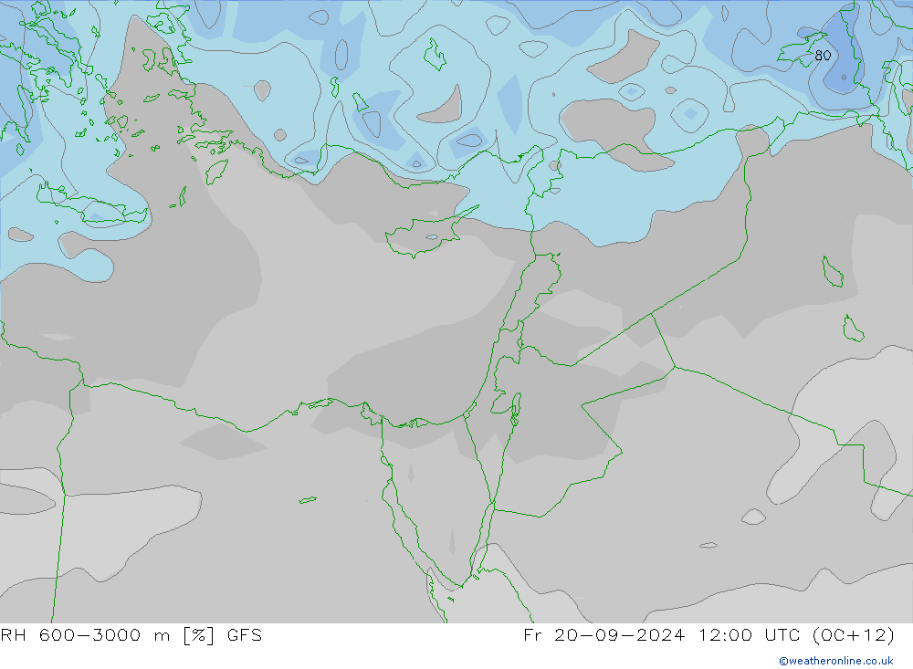 RH 600-3000 m GFS ven 20.09.2024 12 UTC