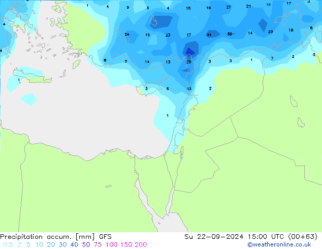 Precipitation accum. GFS Ne 22.09.2024 15 UTC