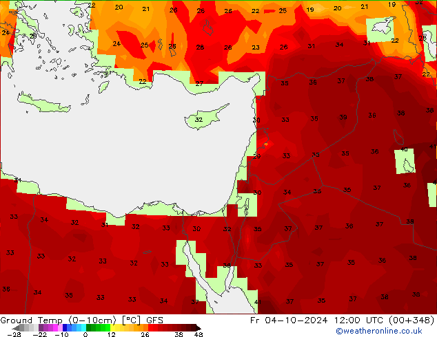 Ground Temp (0-10cm) GFS Pá 04.10.2024 12 UTC