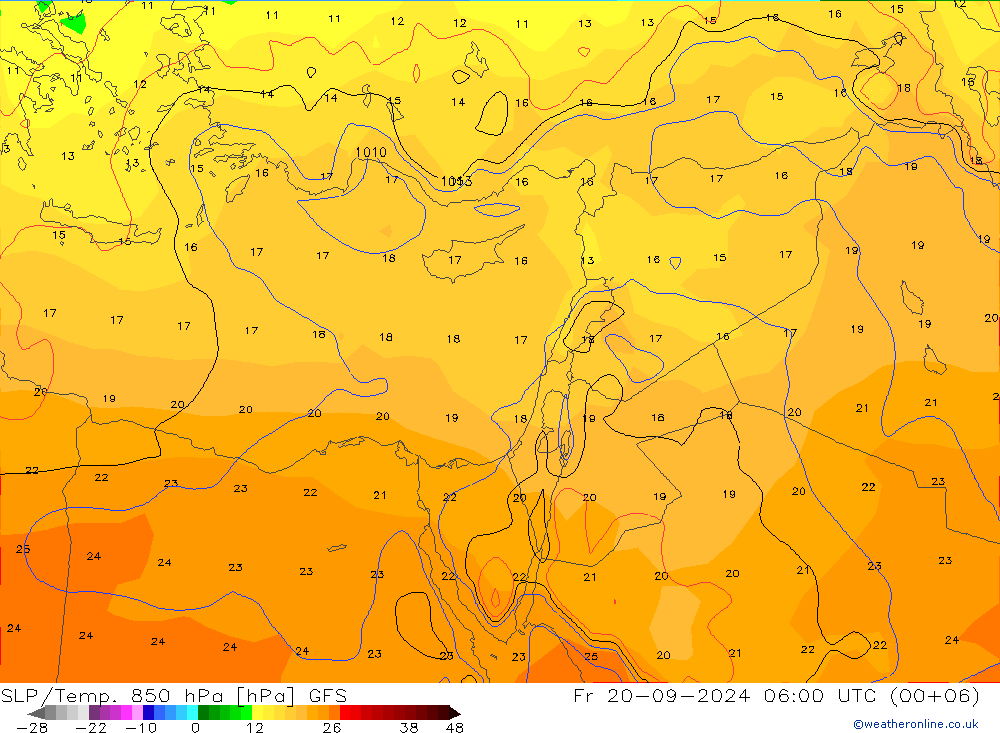 SLP/Temp. 850 hPa GFS ven 20.09.2024 06 UTC