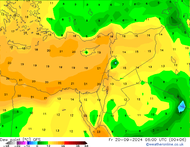 Punto di rugiada GFS ven 20.09.2024 06 UTC