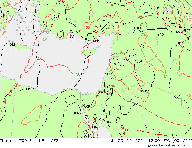 Theta-e 700hPa GFS Mo 30.09.2024 12 UTC