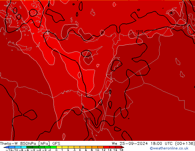 Theta-W 850hPa GFS We 25.09.2024 18 UTC