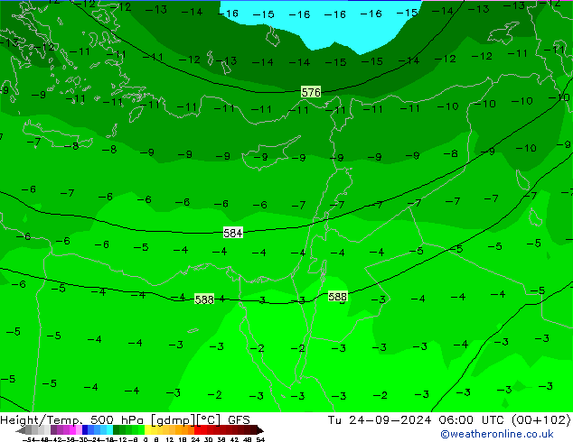 Z500/Yağmur (+YB)/Z850 GFS Sa 24.09.2024 06 UTC