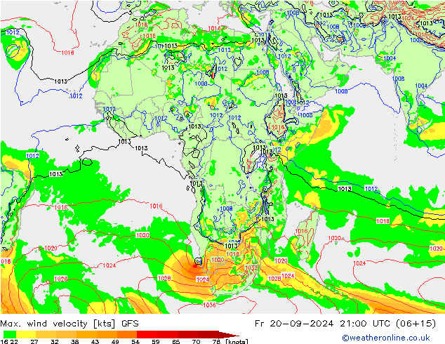 Max. wind velocity GFS Fr 20.09.2024 21 UTC