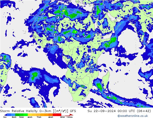 Storm Relative Helicity GFS Su 22.09.2024 00 UTC