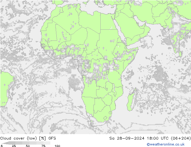 Bewolking (Laag) GFS za 28.09.2024 18 UTC