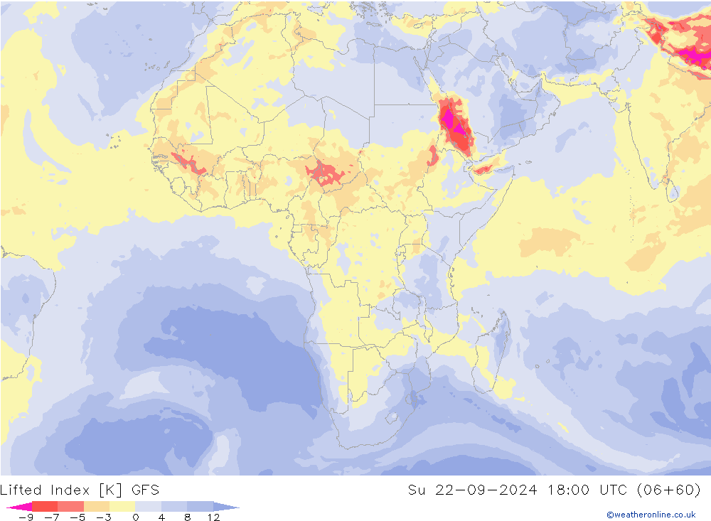 Lifted Index GFS So 22.09.2024 18 UTC