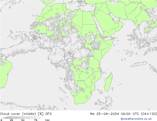 Cloud cover (middle) GFS We 25.09.2024 06 UTC