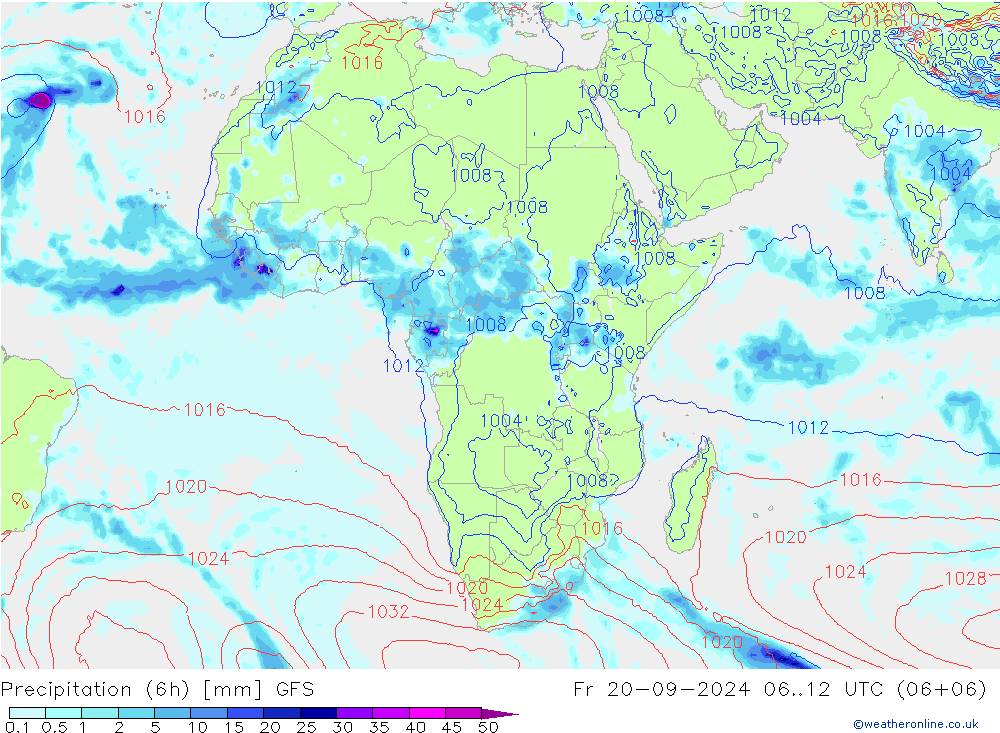 Z500/Rain (+SLP)/Z850 GFS ven 20.09.2024 12 UTC