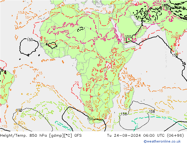 Z500/Yağmur (+YB)/Z850 GFS Sa 24.09.2024 06 UTC