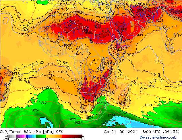 SLP/Temp. 850 hPa GFS sab 21.09.2024 18 UTC