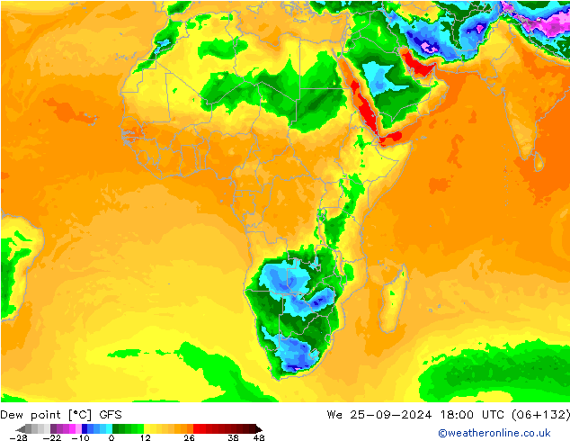 Punto de rocío GFS mié 25.09.2024 18 UTC