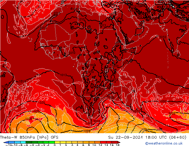 Theta-W 850hPa GFS Ne 22.09.2024 18 UTC