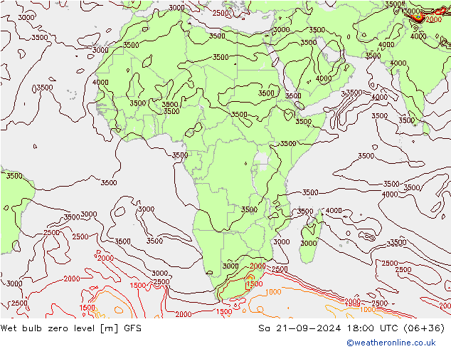 Wet bulb zero level GFS сб 21.09.2024 18 UTC