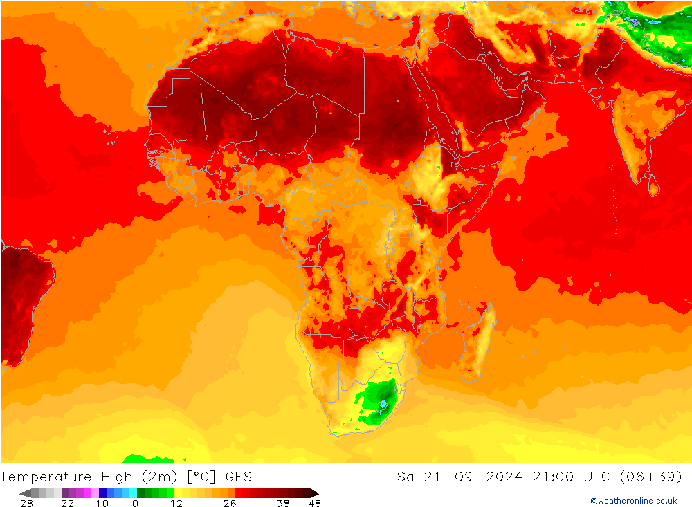 Max.temperatuur (2m) GFS za 21.09.2024 21 UTC