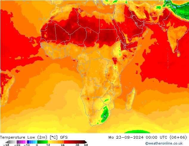 Min.temperatuur (2m) GFS ma 23.09.2024 00 UTC