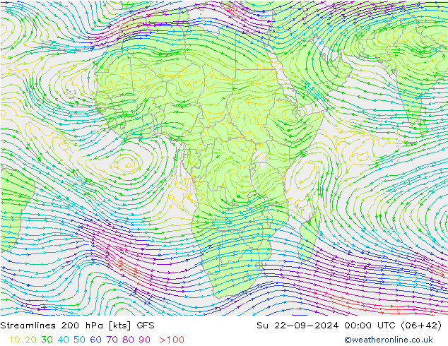 Stroomlijn 200 hPa GFS zo 22.09.2024 00 UTC