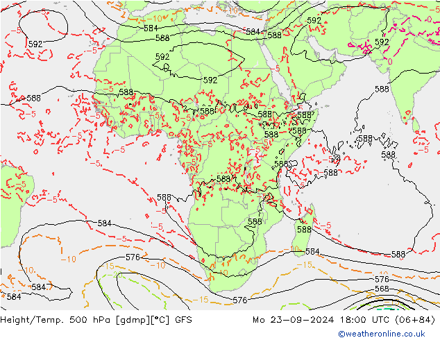 Height/Temp. 500 hPa GFS Mo 23.09.2024 18 UTC