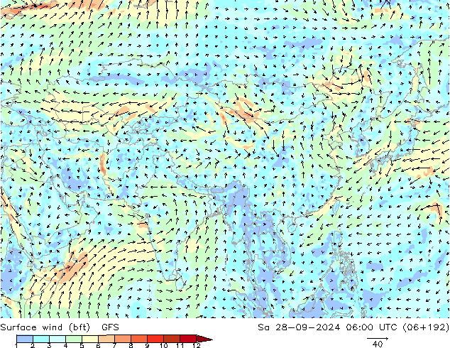 Rüzgar 10 m (bft) GFS Cts 28.09.2024 06 UTC