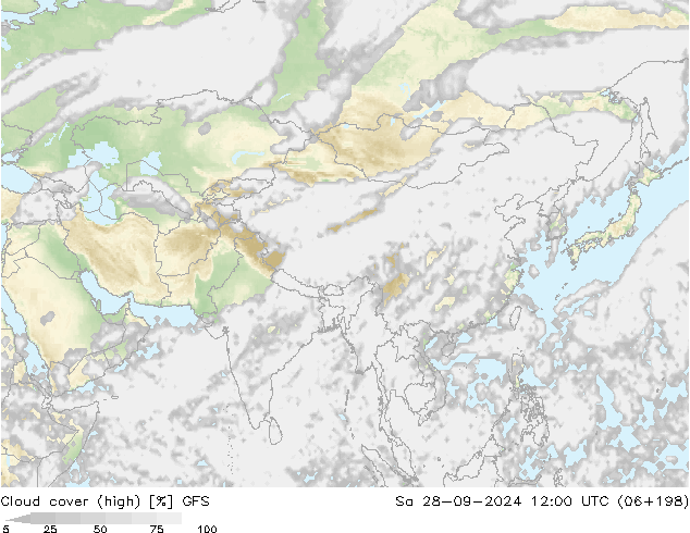 Cloud cover (high) GFS Sa 28.09.2024 12 UTC