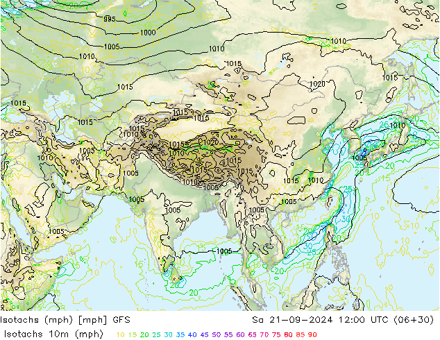 Isotachen (mph) GFS Sa 21.09.2024 12 UTC