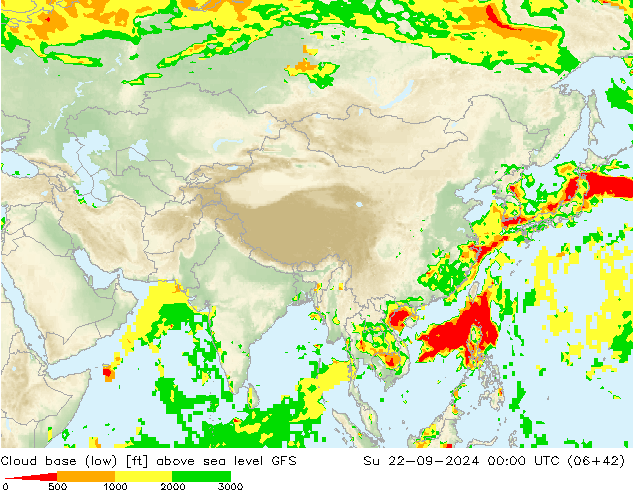 Alçak Bulut Alt Sınırı GFS Paz 22.09.2024 00 UTC