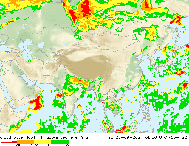 Cloud base (low) GFS sáb 28.09.2024 06 UTC