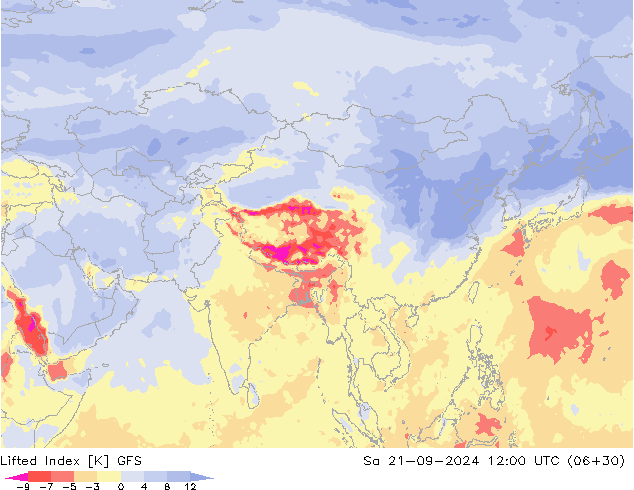 Lifted Index GFS  21.09.2024 12 UTC