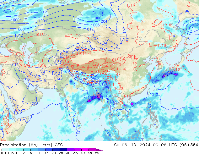 Z500/Rain (+SLP)/Z850 GFS Su 06.10.2024 06 UTC