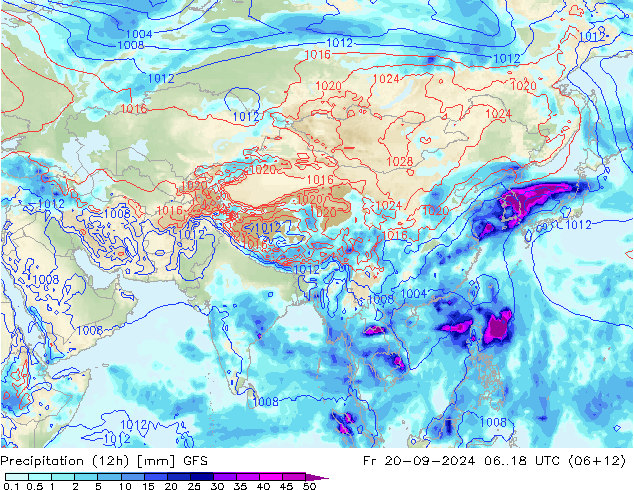 Precipitation (12h) GFS Pá 20.09.2024 18 UTC