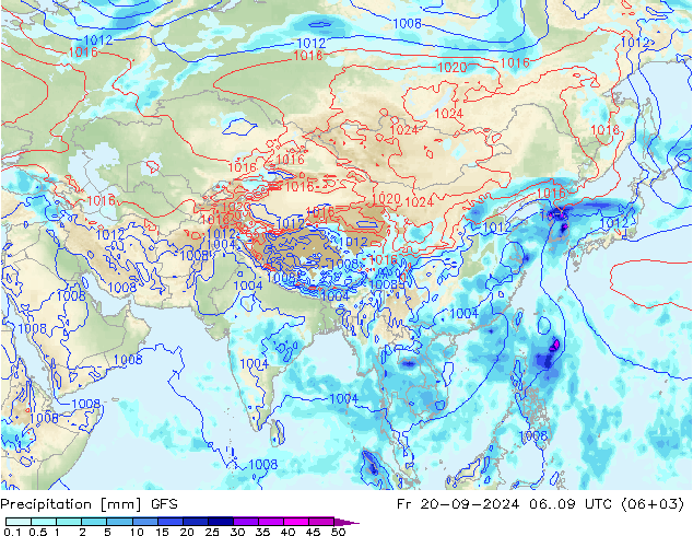 Neerslag GFS vr 20.09.2024 09 UTC