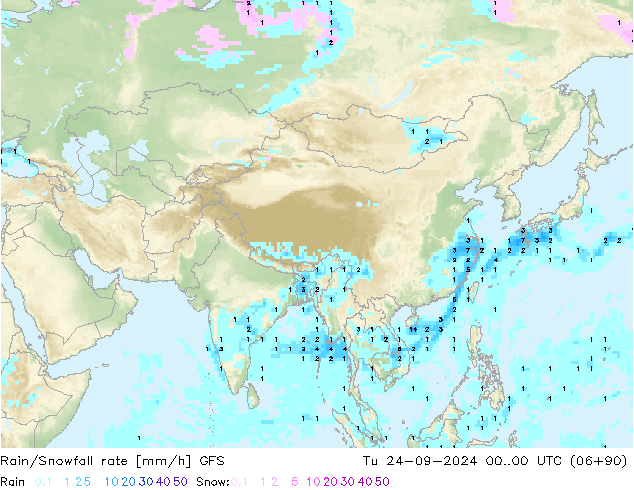 Rain/Snowfall rate GFS mar 24.09.2024 00 UTC