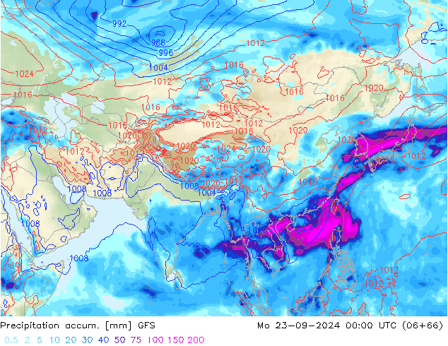 Precipitation accum. GFS Mo 23.09.2024 00 UTC