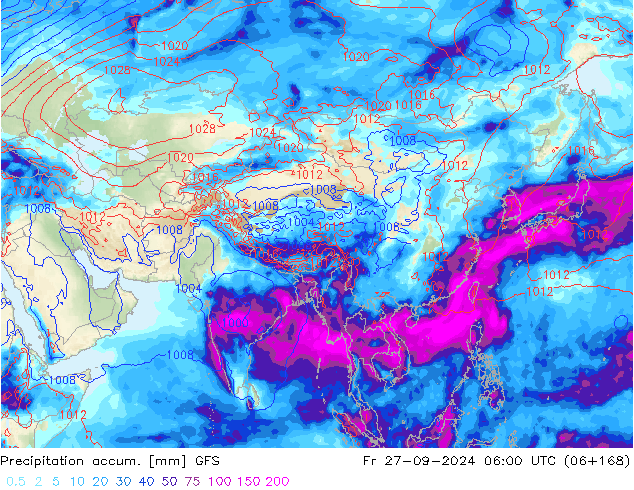 Precipitation accum. GFS пт 27.09.2024 06 UTC