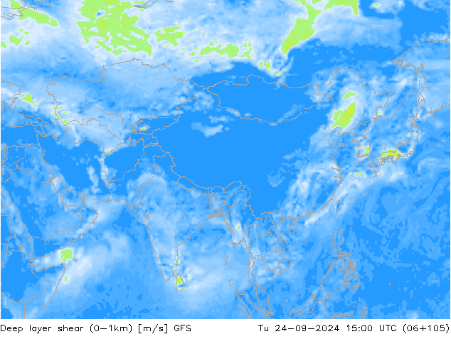 Deep layer shear (0-1km) GFS mar 24.09.2024 15 UTC