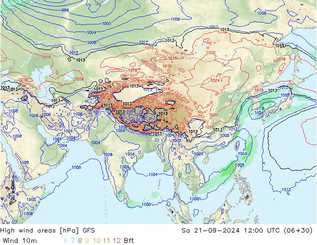 Izotacha GFS so. 21.09.2024 12 UTC