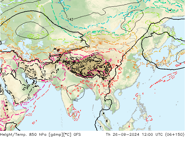 Hoogte/Temp. 850 hPa GFS do 26.09.2024 12 UTC