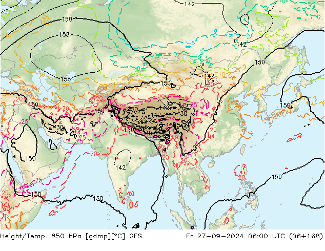 Height/Temp. 850 гПа GFS пт 27.09.2024 06 UTC