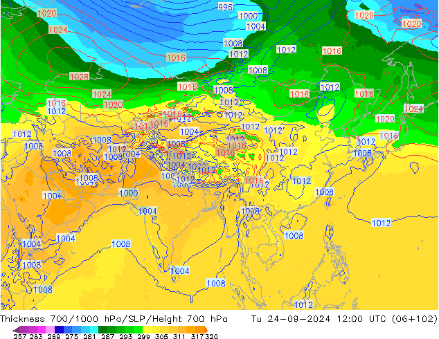 Thck 700-1000 hPa GFS Tu 24.09.2024 12 UTC