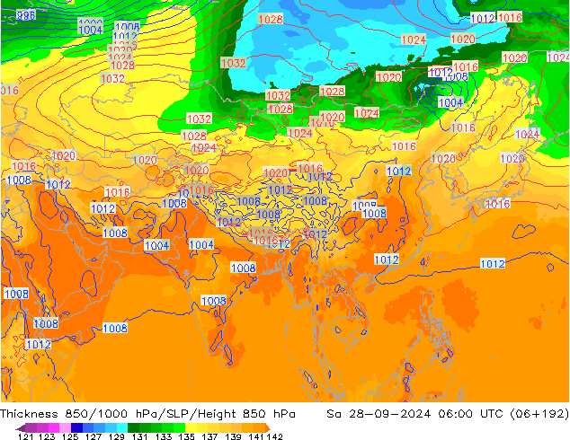 Thck 850-1000 hPa GFS Sáb 28.09.2024 06 UTC