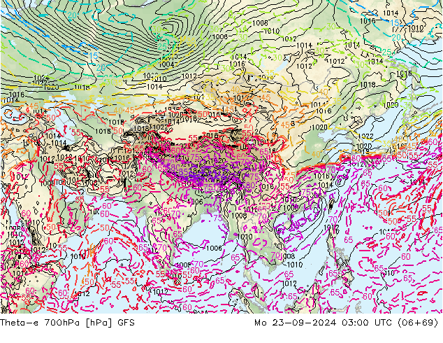 Theta-e 700hPa GFS Mo 23.09.2024 03 UTC