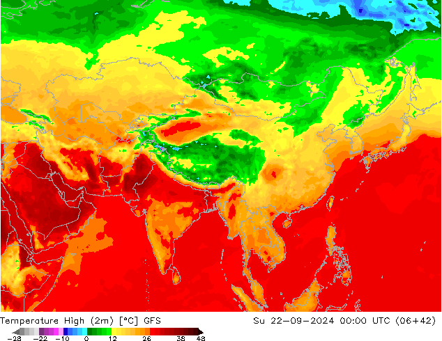 Temp. massima (2m) GFS dom 22.09.2024 00 UTC