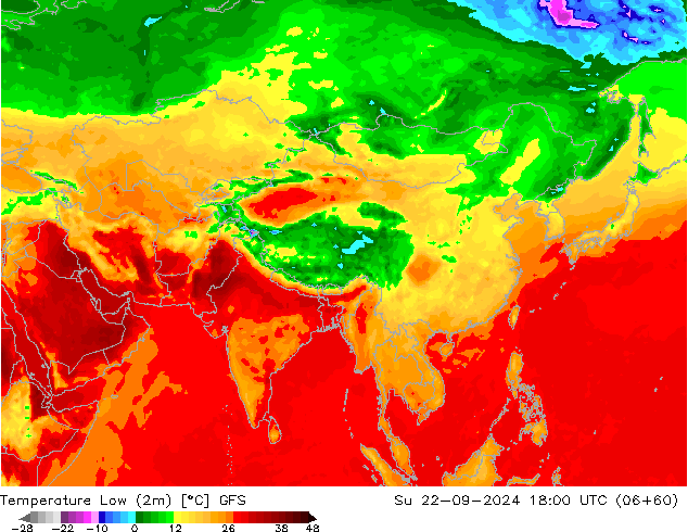 Temperature Low (2m) GFS Su 22.09.2024 18 UTC