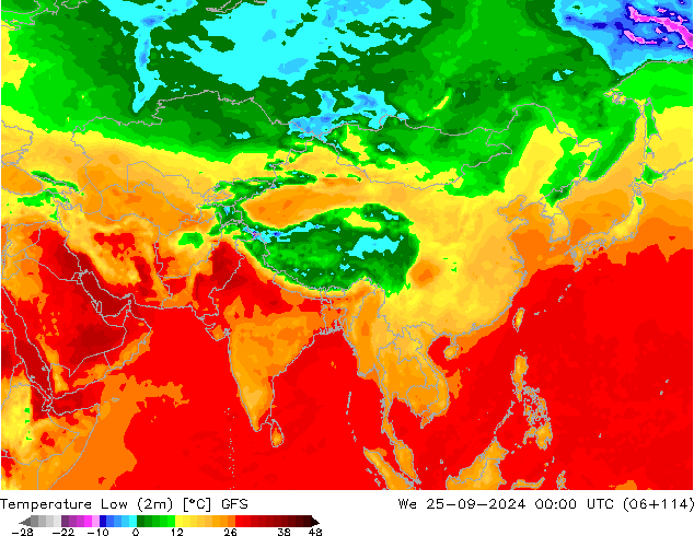 Temperature Low (2m) GFS We 25.09.2024 00 UTC